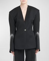 The Attico - Strass Embellished Curved-Sleeve Single-Breasted Blazer Jacket - Lyst