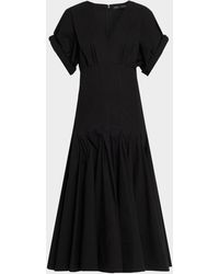 Proenza Schouler - Ciara Short-Sleeve Poplin Drop-Waist Midi Dress - Lyst