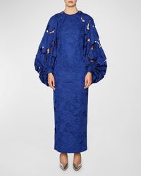 Huishan Zhang - Aire Balloon-Sleeve Lace Column Gown - Lyst