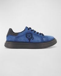 Karl Lagerfeld - Karl Head Denim And Leather Low-Top Sneakers - Lyst
