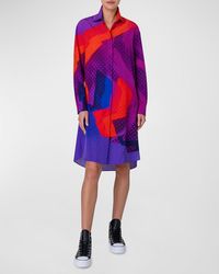 Akris - Superimposition-Print Oversized Wool-Silk Voile Shirtdress - Lyst