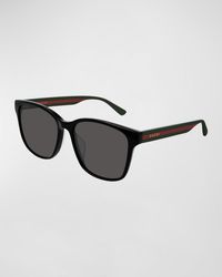 Gucci - Square Acetate Sunglasses With Signature Web - Lyst
