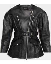 Simone Rocha - Sculpted Belt Leather Moto Jacket - Lyst