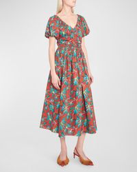 Ulla Johnson - Cecile Puff-Sleeve Printed Cotton Midi Dress - Lyst
