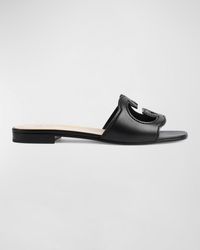 Gucci - GG Cut-out Leather Slides - Lyst