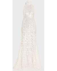 Pamella Roland - Sequined Tulle Petal Halter Gown - Lyst