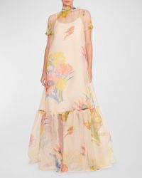 STAUD - Calluna High-Neck Floral Organza Gown - Lyst