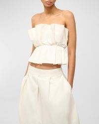 STAUD - Dover Strapless Pleated Cotton Top - Lyst
