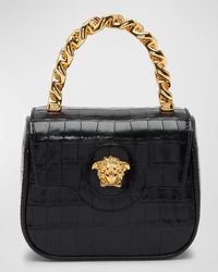 Versace - La Medusa Mini Croc-embossed Top-handle Bag - Lyst