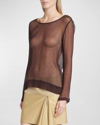 Dries Van Noten - Carlotta Long-Sleeve Sheer Crinkle Silk Shirt - Lyst