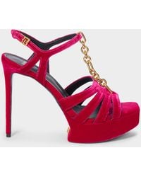 Balmain - 125Mm Sync Velvet Platform Sandals - Lyst