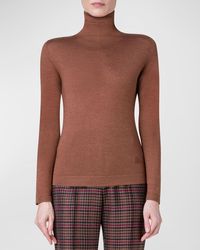 Akris - Turtleneck Cashmere-Silk Fine-Gauge Sweater - Lyst