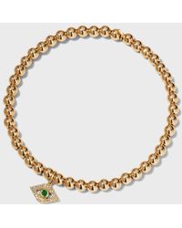 Sydney Evan - Large Emerald Evil Eye Charm Bracelet With 4mm Gold Beads - Lyst