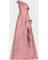 Teri Jon - One-Shoulder Metallic Jacquard Gown - Lyst