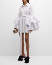 Christopher John Rogers - Belted Mini Shirtdress With Jumbo Ruffle Sleeves - Lyst