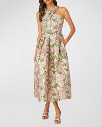 Shoshanna - Ivanna Pleated Floral Jacquard Midi Dress - Lyst