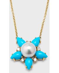 Pearls By Shari - 18k Yellow Gold Akoya Pearl, Diamond And Pear Shape Turquoise Necklace, 18"l - Lyst