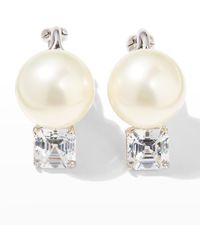 Fantasia by Deserio - 18k Gold-plated Sterling Silver Square-top Stud Earrings With Simulated Pearl - Lyst
