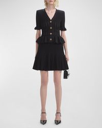 Self-Portrait - Knit Peplum Short-Sleeve Mini Dress - Lyst