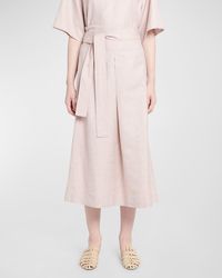 Loro Piana - Ariel Spring Linen-wool Belted Midi Skirt - Lyst