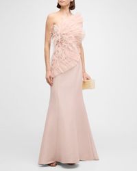 Badgley Mischka - Strapless Feather-Embellished Ruffle Gown - Lyst