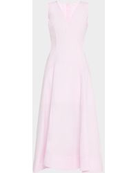 Adam Lippes - V-Neck Drop Waist Cotton Poplin Midi Dress - Lyst