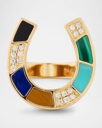 Sydney Evan - 14K Mosaic Horshoe Signet Ring With Diamonds - Lyst