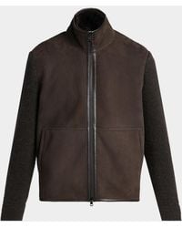 Moncler - Apos;S Suede Hybrid Knit Shearling-Lined Jacket - Lyst