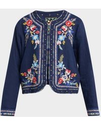 Johnny Was - Floral-Embroidered Linen Bolero Jacket - Lyst
