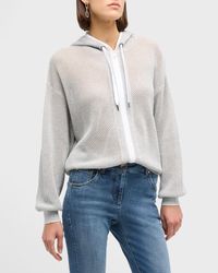 Brunello Cucinelli - Cotton Lame Perforated Zip-Up Hoodie - Lyst