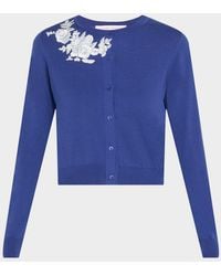 Carolina Herrera - Floral Embroidered Crewneck Cardigan - Lyst