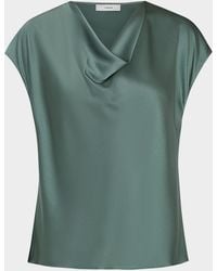 Vince - Cowl-Neck Cap-Sleeve Satin Blouse - Lyst