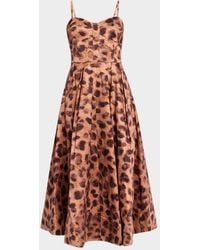 MILLY - Queen Pleated Leopard-Print Taffeta Midi Dress - Lyst
