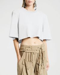 Isabel Marant - Zaely Strong-Shoulder Short-Sleeve Crop T-Shirt - Lyst