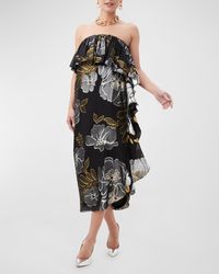 Trina Turk - Itsuki Strapless Floral-Print Ruffle Midi Dress - Lyst