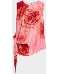MILLY - Serena Draped Floral-Print Top - Lyst