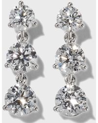 Memoire - 18k White Gold 3-diamond Drop Earrings - Lyst