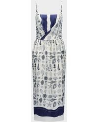 Callas Milano - Samantha Seashell-Print Silk Midi Dress - Lyst