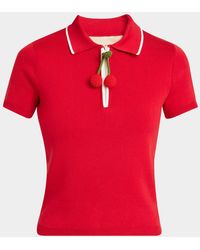 Valentino Garavani - Crochet Cherry Short-Sleeve Cotton Polo Shirt - Lyst