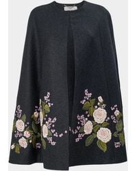 Carolina Herrera - Floral-Embroidered Virgin Wool Cape - Lyst