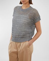 Peserico - Short-Sleeve Crewneck Open-Stitch Sweater - Lyst