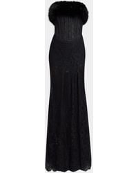 Elie Saab - Faux-Fur Trim Strapless Lace Corset Gown - Lyst