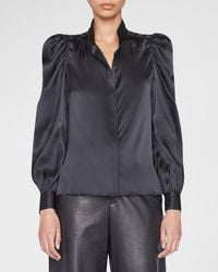 FRAME - Gillian Long-Sleeve Silk Top - Lyst