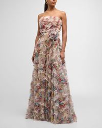 Jovani - Strapless Floral-Print Ruffle Gown - Lyst