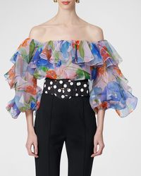 Carolina Herrera - Off-Shoulder Floral-Print Ruffle Top - Lyst