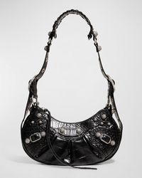 Balenciaga - Le Cagole Xs Croc-Embossed Shoulder Bag With Rhinestones - Lyst