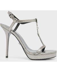 Versace - Medusa Metallic T-strap Platform Sandals - Lyst