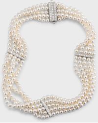 Belpearl - 18k White Gold Akoya Cultured Pearl And Diamond Choker - Lyst