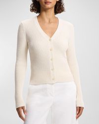 Theory - Textured Cotton Rib Fitted V-Neck Cardigan - Lyst