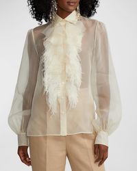 Ralph Lauren Collection - Dylon Ruffle-Bib Feather-Trim Organza Collared Shirt - Lyst